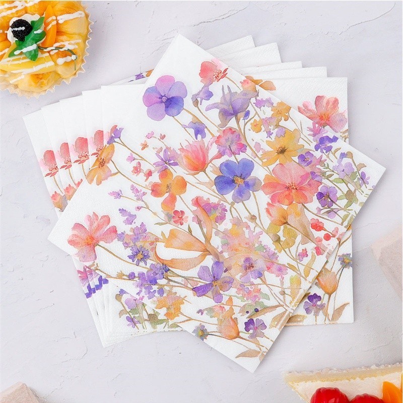20ชิ้น/แพ็คดอกไม้ที่มีสีสันกระดาษเช็ดปากเนื้อเยื่อสีพรรคเหตุการณ์ตกแต่งโต๊ะผ้าเช็ดปากสี่เหลี่ยม