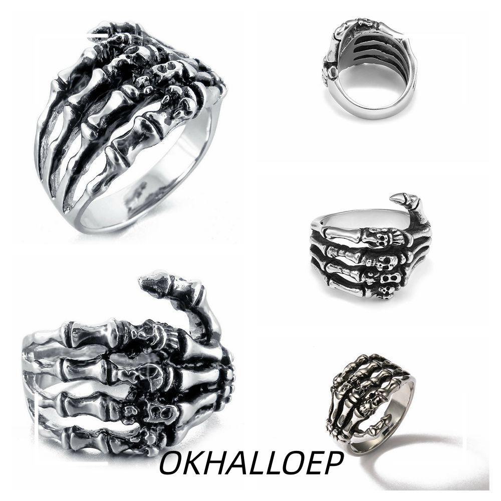 IOKHALLO Punk Men Biker Hand Bone Gothic