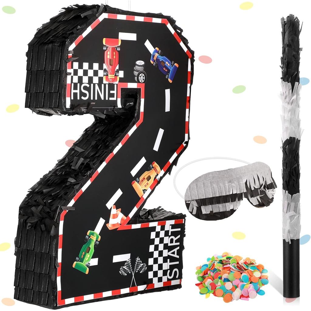 หมายเลขรถแข่ง Srate Piñata Small Racing Piñata พร้อม Blindfold Bat and Confetti for Boy Race Car The