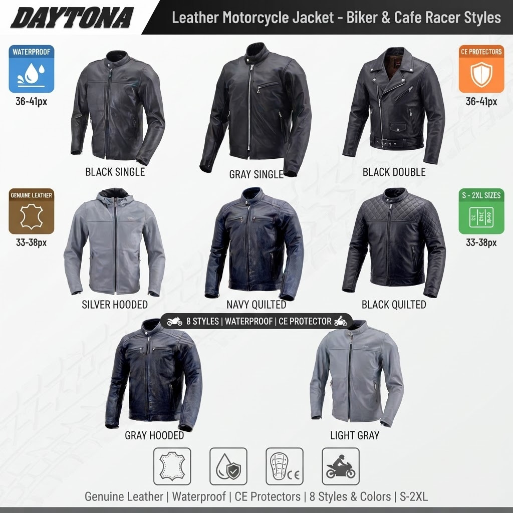 Daytona Men's Leather Motorcycle Jacket Cafe Racer Waterproof CE Protectors Cowhide Sheepskin S-2XL 