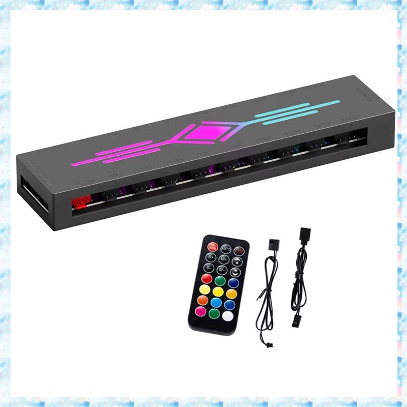 [R QMU] HA60 ARGB&FAN HUB X10 5V 3Pin + PWM 4Pin 2 in 1 รองรับ M/B AURA SYNC & Music Induction & IR 