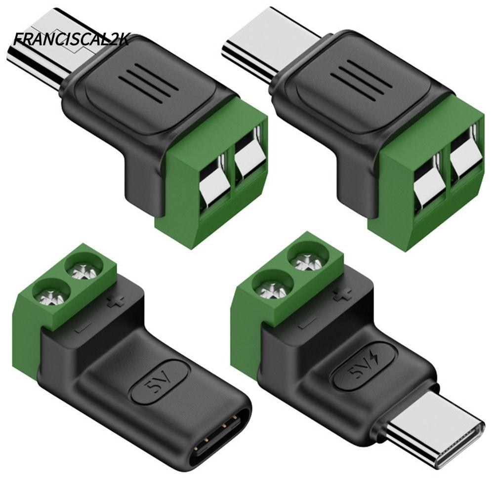 FRANCISCAL2K USB C ถึง 2Pin Terminal Adapter, Type-C ถึง 2 Pin 5V Crimp Terminal Block, Solderless ปลั๊กไม่สามารถถ่ายโอนข้อมูลชาร์จ Conversion ขั้วต่อการชาร์จ