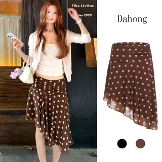 Dahong 99513 กระโปรงลายจุดเอวสูงทรงไม่สมมาตร ลายจุด สไตล์เกาหลี เข้าทรงพอดีตัว