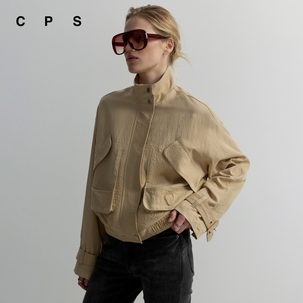 CPS เสื้อแจ็คเก็ตทรงโอเวอร์ไซส์ ผู้หญิง OVERSIZED BEIGE BOMBER JACKET รุ่น C26WGWA045 (AW26#A1)