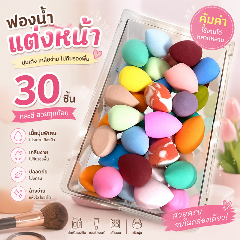 (1 แพ็ค 30 ชิ้น) ฟองน้ําแต่งหน้า รูปหยดน้ํา แห้งและเปียก ฟองน้ําแต่งหน้า / เบาะลม แป้งผสมรองพื้น / อุปกรณ์แต่งหน้า