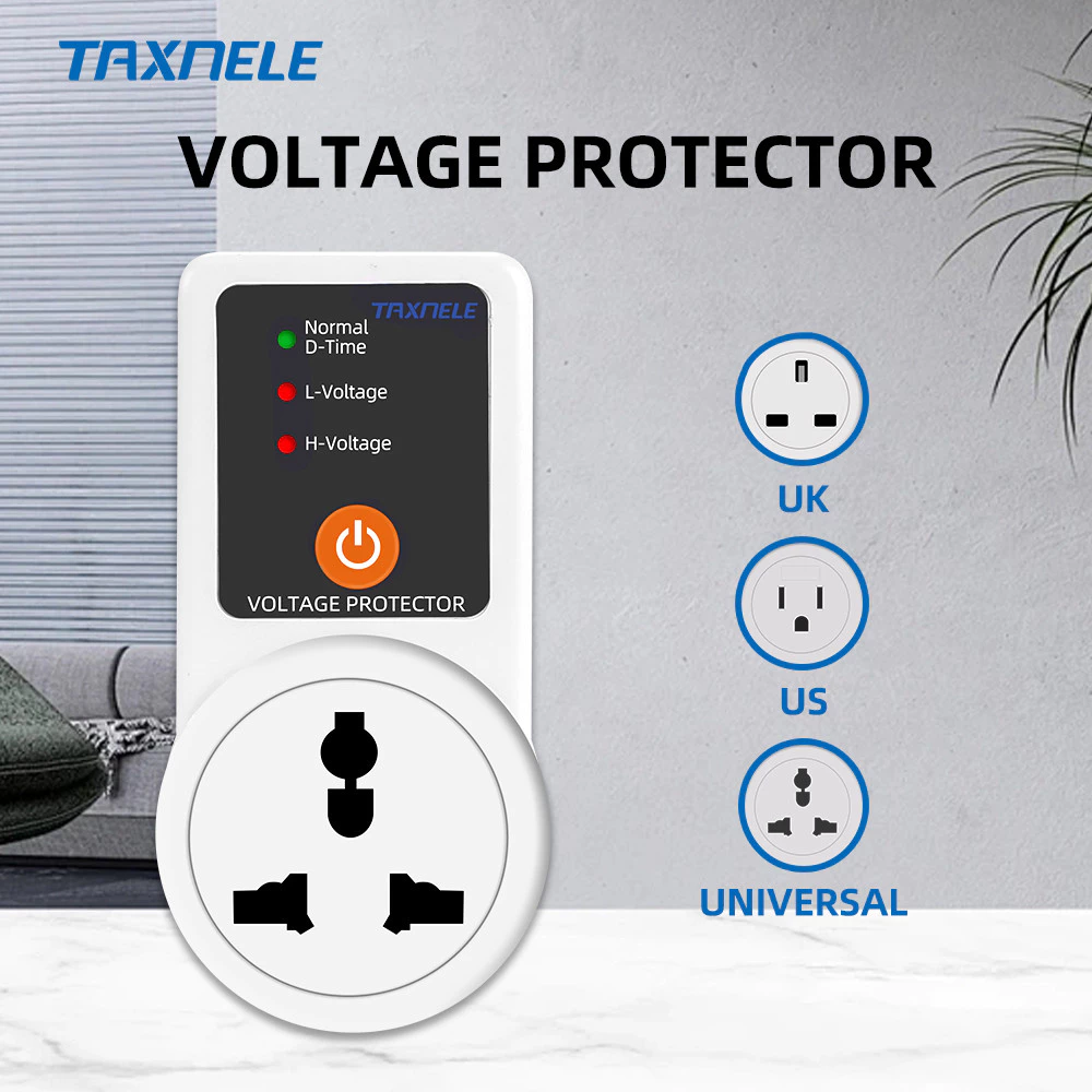 TAXNELE อัตโนมัติซ็อกเก็ตแรงดันไฟฟ้า Protector Switcher AC 220V 16A Power Surge Protector EU ปลั๊กซ็อกเก็ตแรงดันไฟฟ้าปลอดภัยตู้เย็นป้องกัน