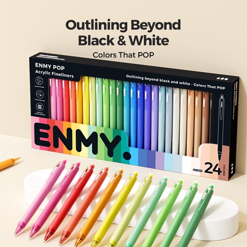 Enmy Rainbow POP อะคริลิค Fineliners 6 ชิ้น/เซ็ต - ปากกา Outline 0.7 มม. หลากสี, หมึกไม่ซีดจาง, เรียบ