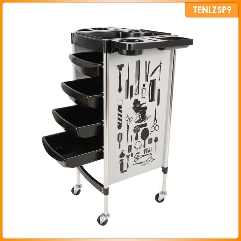 [tenlzsp9] Salon Tool Trolley Cart Professional Hairdressing Trolley Mobile Cart สีดํา