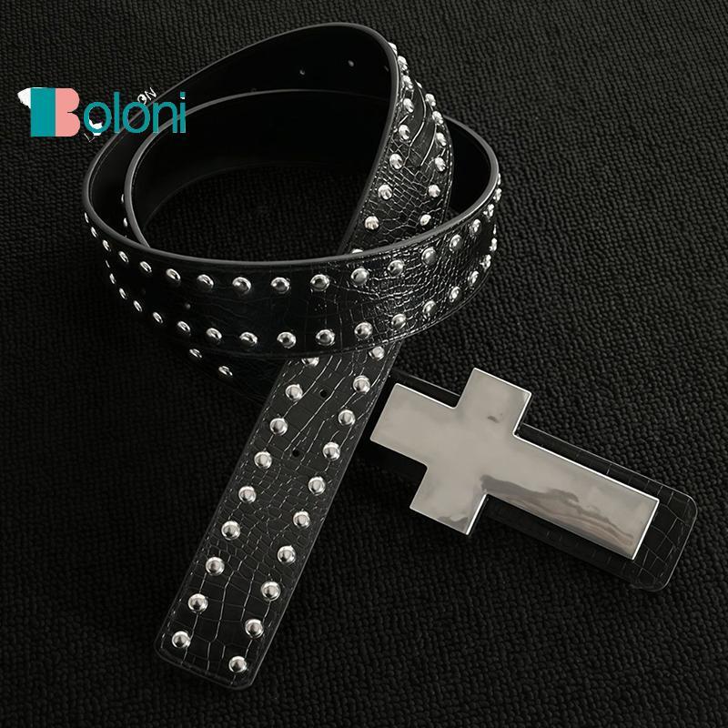 [Boloni] Crale-Patterned Studded Metal Cross Belt Subculture Gothic Punk Dark-Style Outfit Accessory