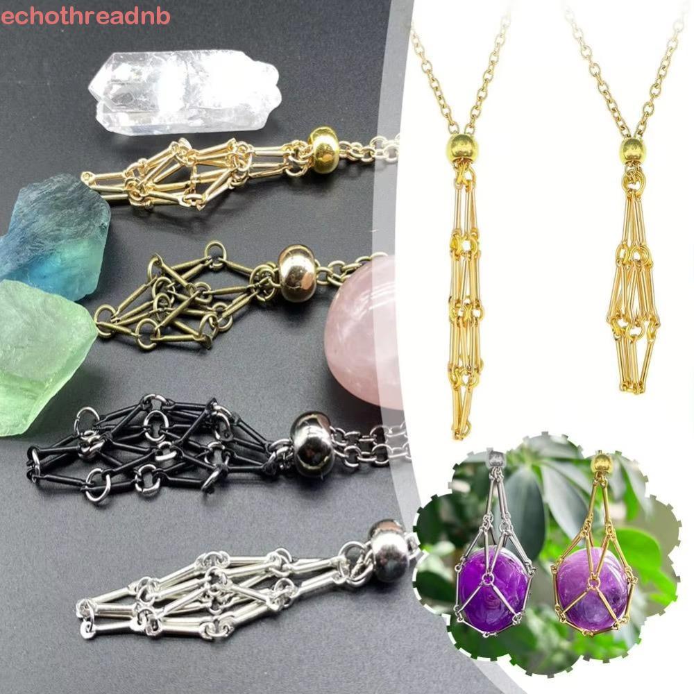 PIVOT คริสตัลกรงสร้อยคอ,กระเป๋าสุทธิ DIY สแตนเลสสร้อยคอ,เก๋หินเก็บโลหะโซ่คอเครื่องประดับ Rhinestone 