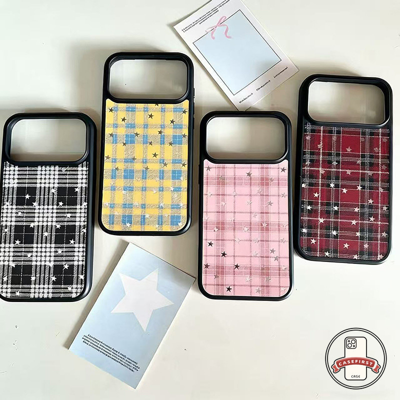 เคสลายตารางดาว ขอบกรอบสีดำ สำหรับ IPhone 17 15 14 16 11 12 13 Pro Max 16 15 14 Plus Air 16 12 13 Pro วัสดุ TPU