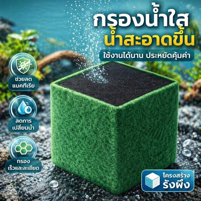 ถ่านกัมมันต์ ตู้ปลา แบบก้อน คาร์บอนกรองน้ำ ดูดซับกลิ่น ลดน้ำเหลือง น้ำใส ควบคุมแบคทีเรีย ใช้ซ้ำ