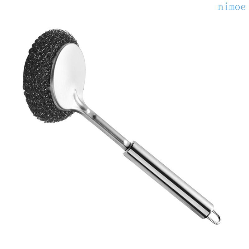 Nio จาน Scrubber จาน Scrubber แปรงทําความสะอาดสําหรับหม้อในครัวกระทะอ่างล้างจานสแตนเลสขัดขนสัตว์ด้าม