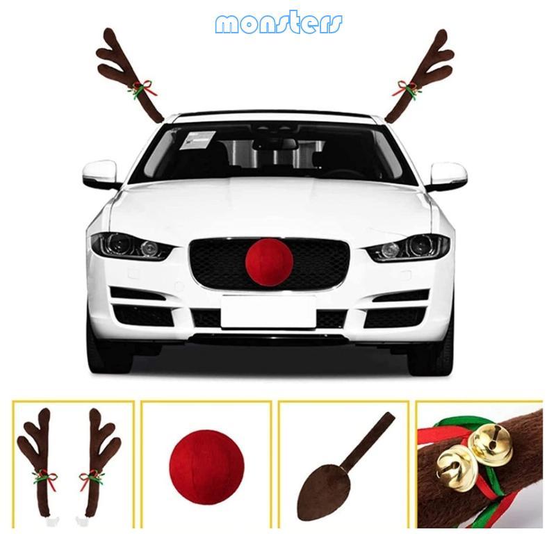 Mon Reindeer Antlers สําหรับตกแต่งรถคริสต์มาส Reindeer Antlers และจมูกสําหรับตกแต่งรถคริสต์มาสตลก