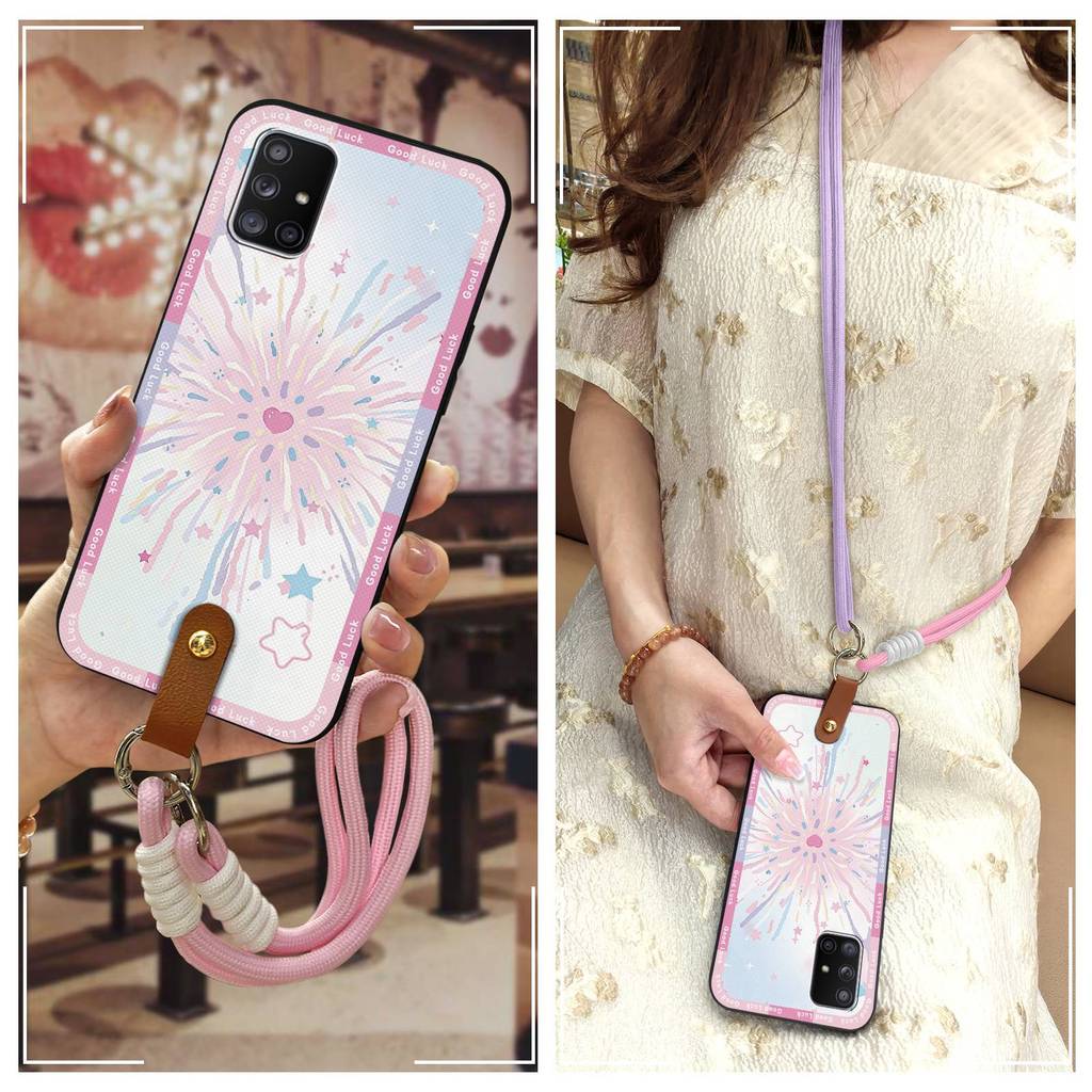 สร้อยคอ Anti-knock เคสโทรศัพท์สําหรับ Samsung Galaxy A71 5G/A Quantum ปกหลังแนวทแยงการ์ตูน Lanyard เ