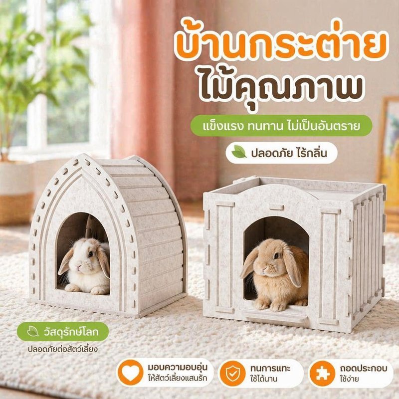 บ้านกระต่าย อุโมงค์กระต่าย ไม้ แบบต่อประกอบได้ กันกัด ทนทาน ระบายอากาศ ทำความสะอาดง่าย