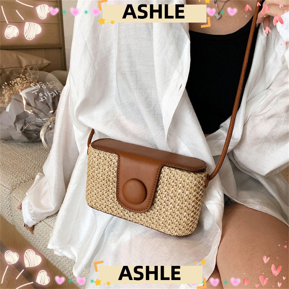 ASHLE Messenger Bag, Handmade Braid Bohemian Shoulder Bag, Fashion Rattan Crossbody Bag Women Girls