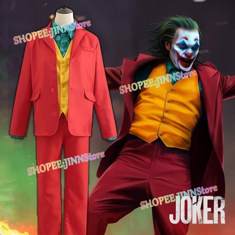 -JINN-JOKER เสื้อแจ็คเก็ตสีแดงชุด TODD PHILIPS JOKER คอสเพลย์เครื่องแต่งกายวิกผมชุดอุปกรณ์เสริมปาร์ต
