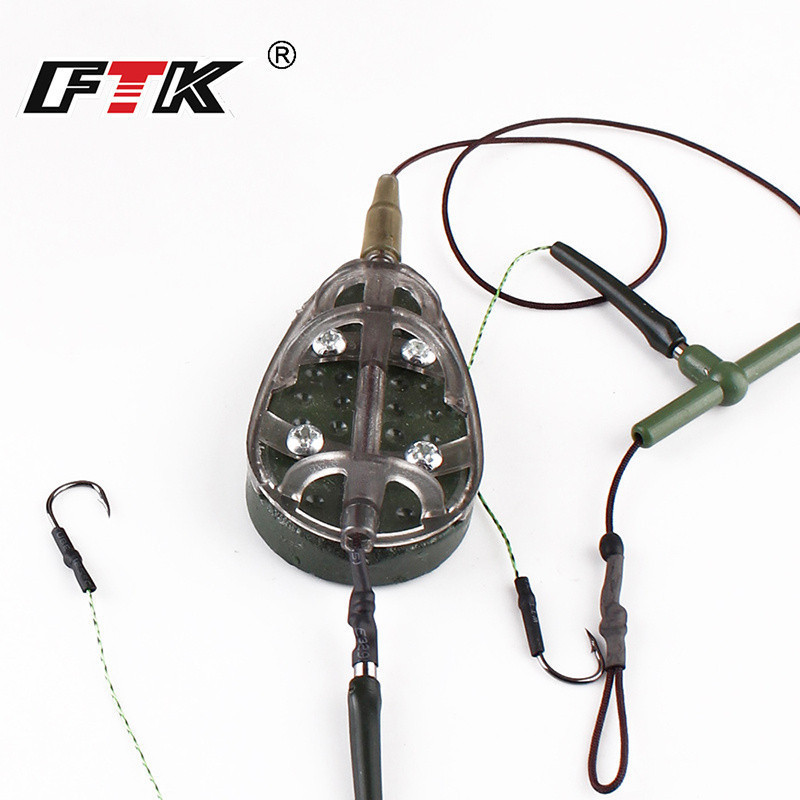 FTK 30G/1.96Oz-100G/3.53Oz ปลาคาร์พเหยื่อตกปลากรงสแตนเลสตะขอลวดหมุน 2 สายตะขอ Feeder สําหรับปลาคาร์พ