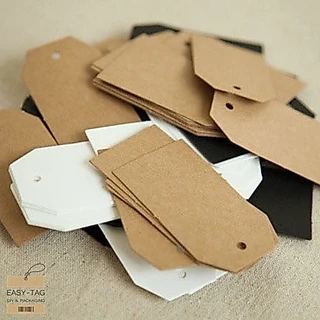 ป้ายแท็กเปล่าสี่เหลี่ยมตัดมุม (7x4cm) 1 แพ็ค =100 ชิ้น เป็นป้ายกระดาษใช้สำหรับห้อยสินค้า, บรรจุภัณฑ์