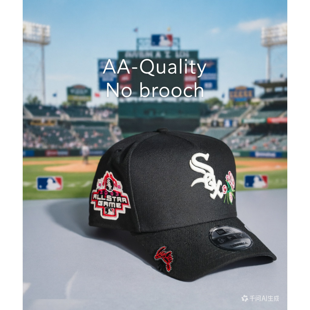 ใหม่กรกฎาคม CollectionAA คุณภาพ NEW ERA 9FIFTY A-FRAME BLACK CHICAGO WHITE SOX SNAPBACK W/ ROSES ฮิป