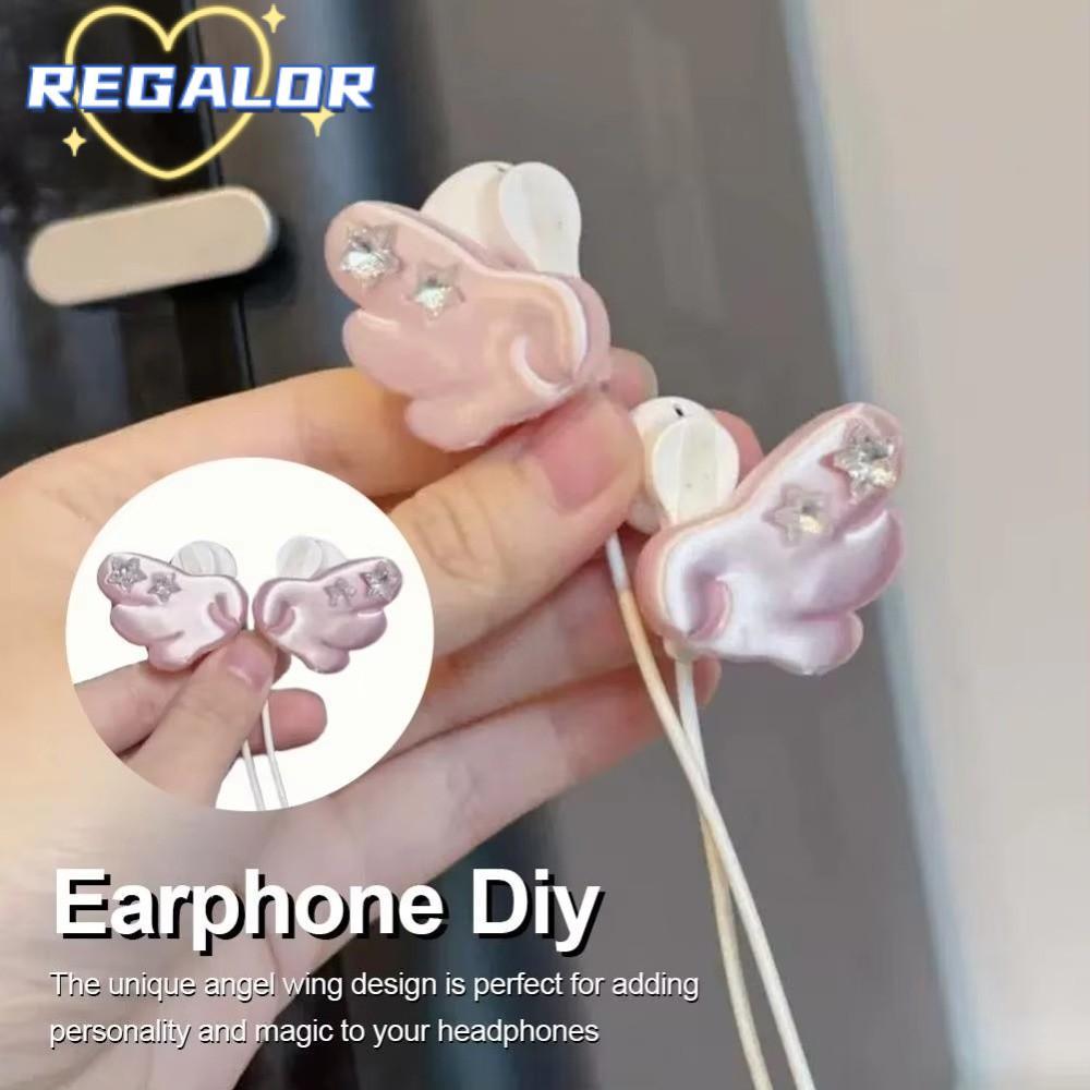 REGALOR0G ตกแต่งหูฟัง, Star Gem Accent Angel Wing อุปกรณ์เสริมหูฟัง, Y2K Damage-Free ติดตั้ง Clip-On