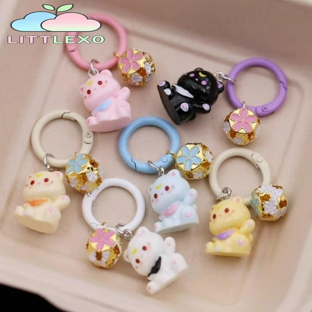 LITTLEX Sweet Keyring, สีสัน Bell เรซิ่นแมวพวงกุญแจ,น่ารักการ์ตูนออกแบบ 5 ซม.O-รูปน่ารักกระเป๋าจี้อุปกรณ์เสริม