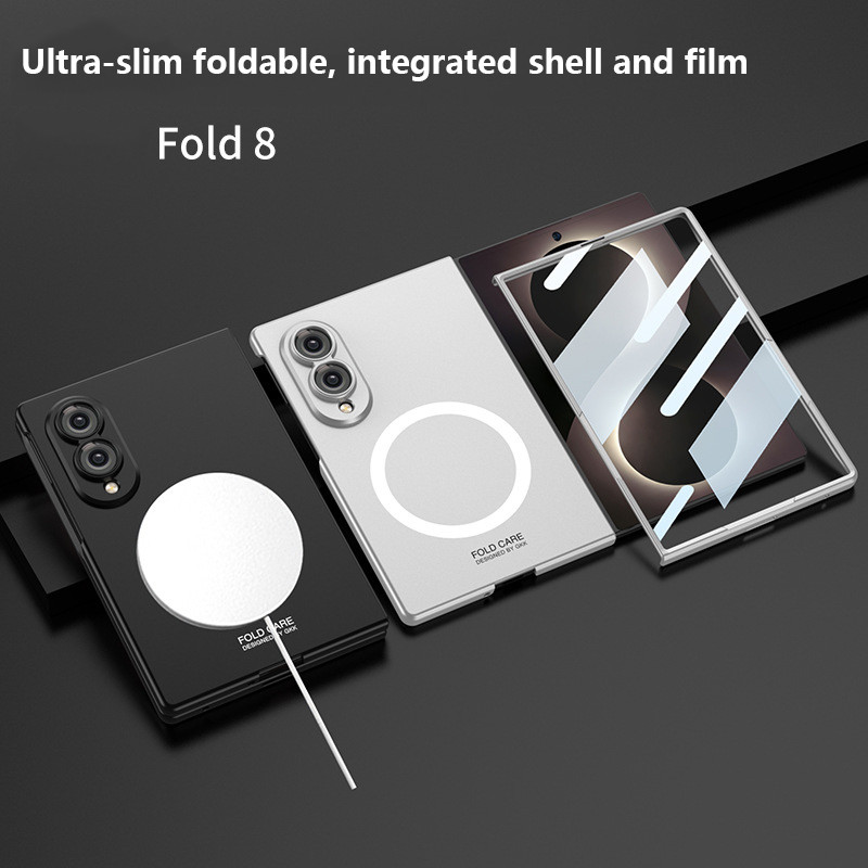 Skin Friendly Matte Case สําหรับ Samsung Galaxy Z พับ 8 กว้าง 5G Fold8 แม่เหล็กไร้สายชาร์จ Magsafe กันกระแทก Hard Cover พร้อมฟิล์มนิรภัย