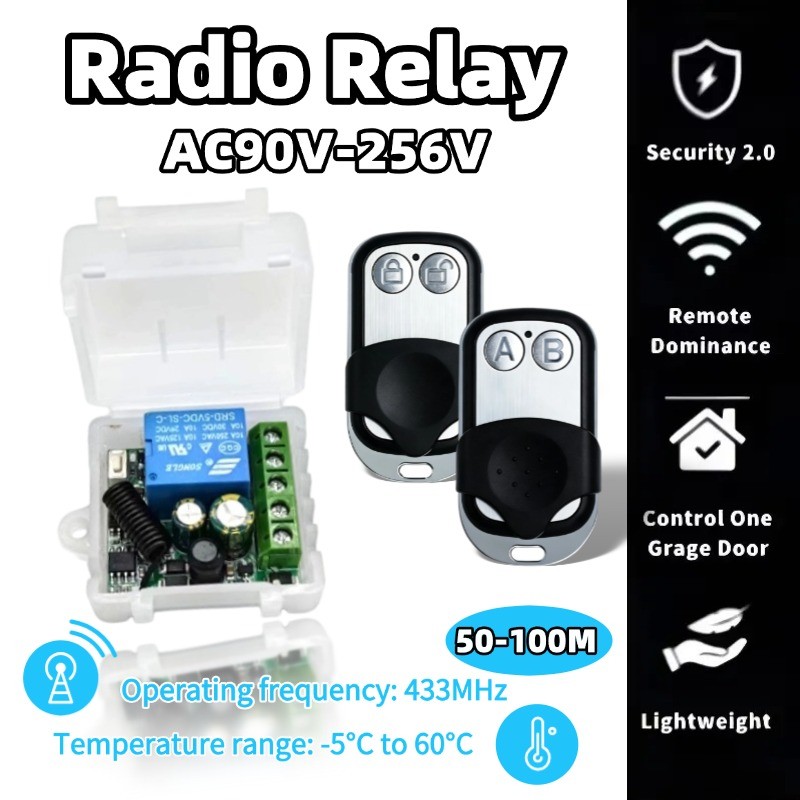 10A Mini 433MHz RF รีเลย์ตัวรับสัญญาณโมดูล, AC220V Universal Remote Switch สําหรับโรงรถประตู