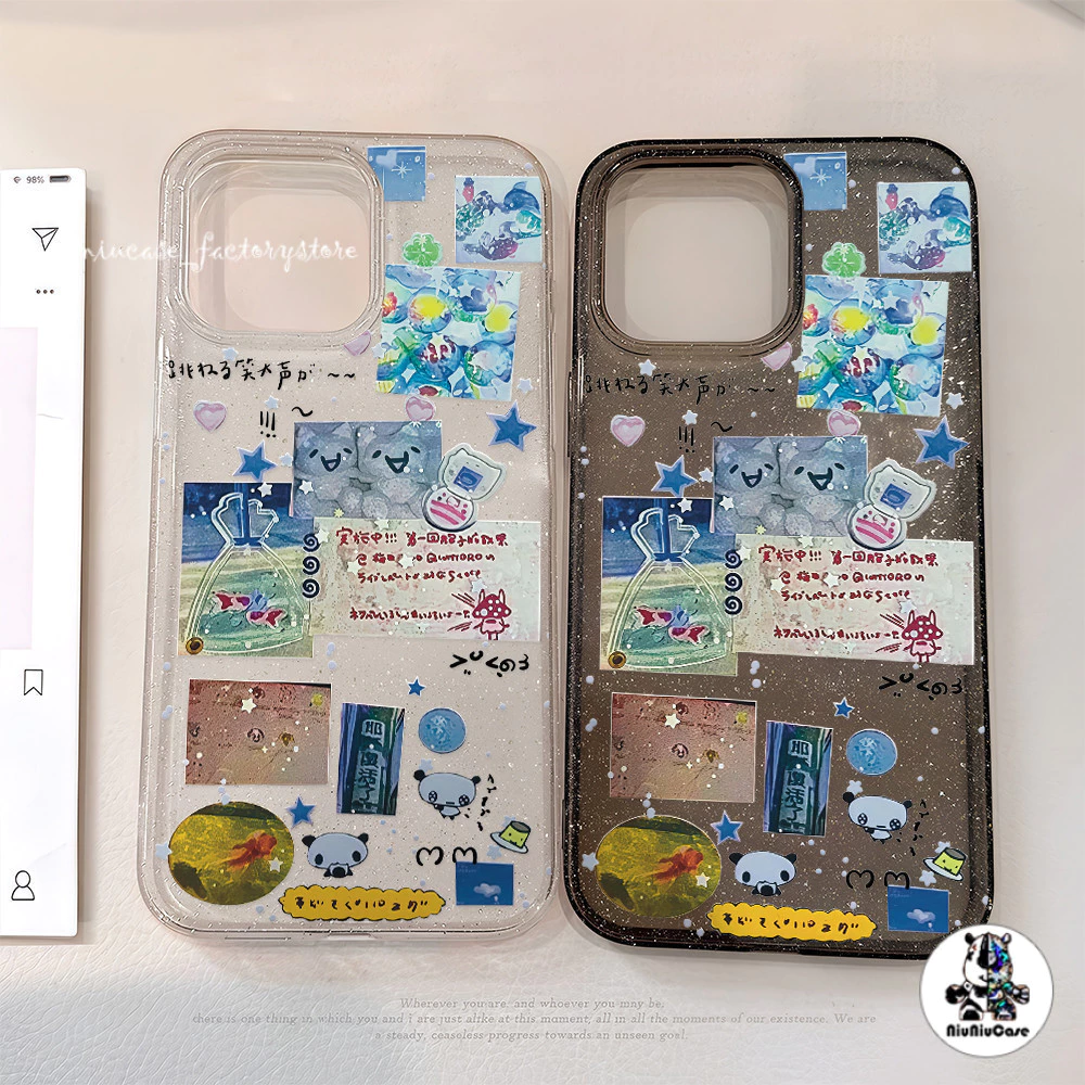 เคส For iPhone 16 เคสใสแบบแวววาว โลกใต้ทะเล การ์ตูนสีสันสดใสน่ารัก For iPhone15 14 13 12 11 Pro max Plus XR เคสไอโฟน11