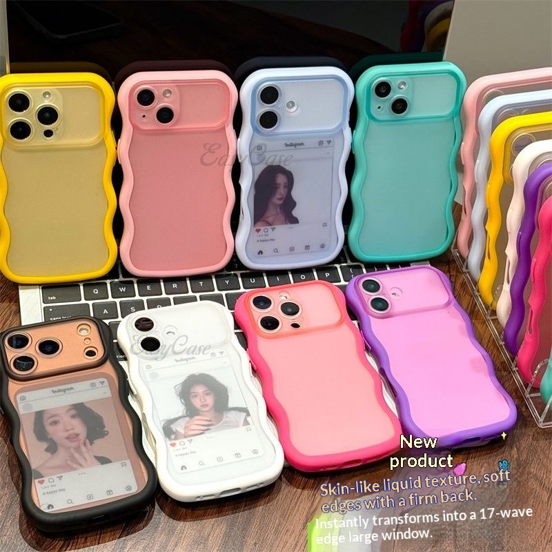 โดปามีน คลื่น ขอบ เคสหน้าต่างขนาดใหญ่โปร่งใสฝ้าสําหรับ ไอโฟน 17 16 15 14 13โปรแม็กซ์ กันลื่นและป้องกันการตกกระแทกฝาหลัง