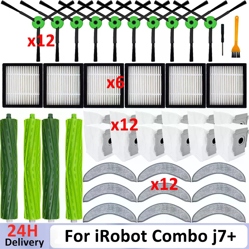 สําหรับ iRobot Roomba Combo j7+, j9 +, 10 Max หุ่นยนต์เครื่องดูดฝุ่นหลักแปรงด้านข้าง Hepa Filter Mop