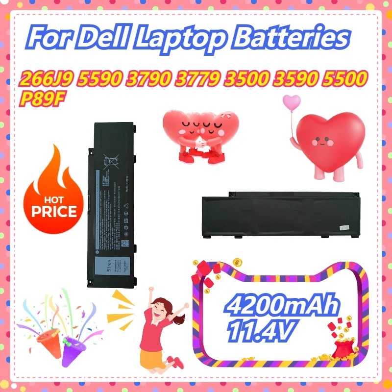 4200mAh 11.4V สําหรับ Dell 266J9 5590 3790 3779 3500 3590 5500 P89F แบตเตอรี่แล็ปท็อป