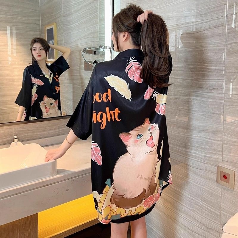 ชุดนอนกระโปรงไซส์ใหญ่ อก 60 เหมาะสําหรับสาวอวบอ้วน ผ้าซาตินเนื้อนุ่ม ใส่เท่ ไม่รัดรูป ฤดูร้อน นอนหลับ สบาย