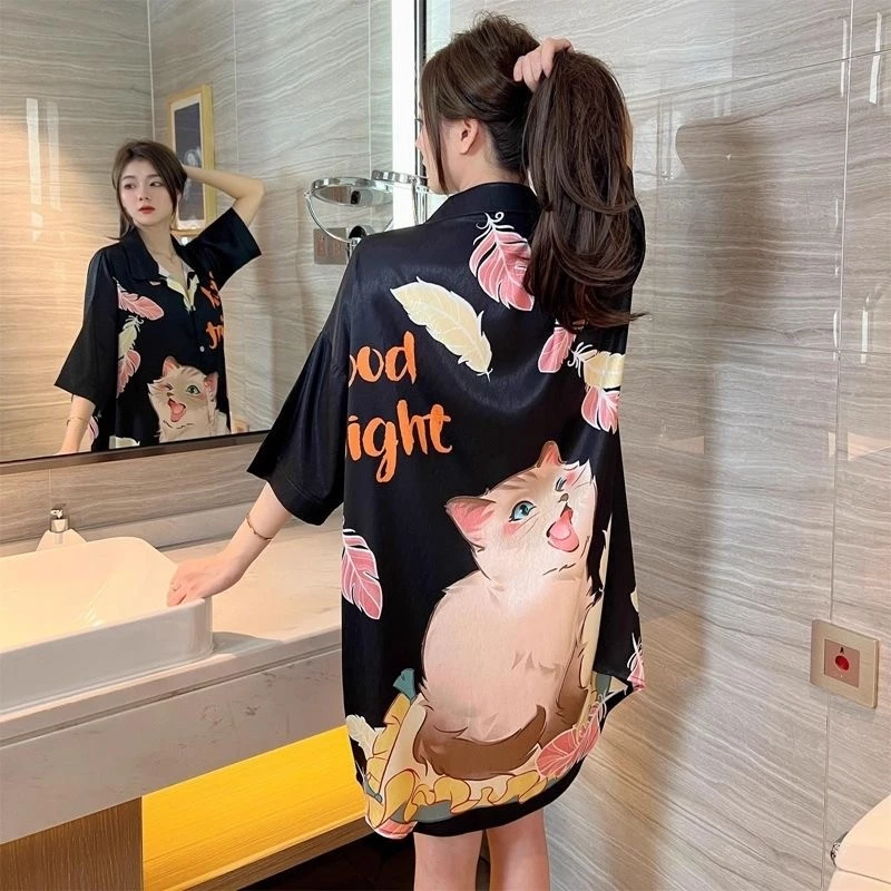 ชุดนอนกระโปรงไซส์ใหญ่ อก 60 เหมาะสําหรับสาวอวบอ้วน ผ้าซาตินเนื้อนุ่ม ใส่เท่ ไม่รัดรูป ฤดูร้อน นอนหลับ สบาย