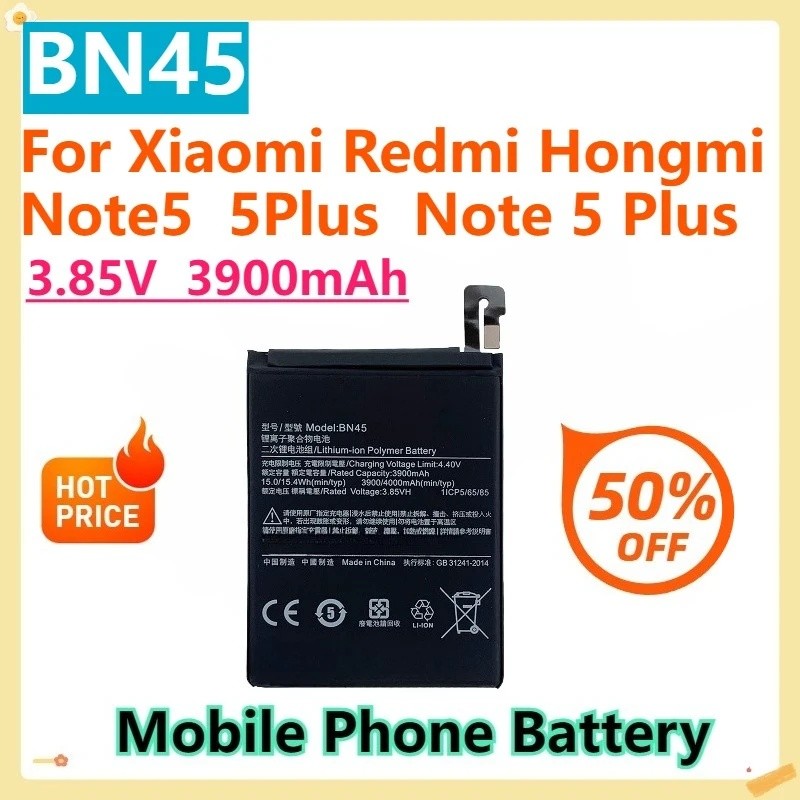 สําหรับ Xiaomi Redmi Hongmi Note5 5Plus หมายเหตุ 5 Plus BN44 BN45 แบตเตอรี่โทรศัพท์มือถือ