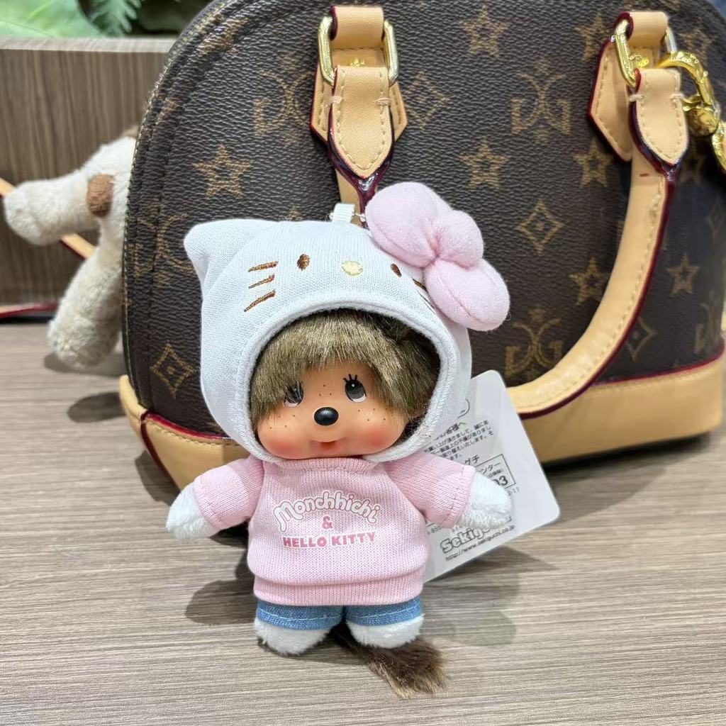 Monkikie จี้ kt เสื้อกันหนาวมีฮู้ดสีชมพูนุ่มน่ารักตุ๊กตาพวงกุญแจกระเป๋าจี้
