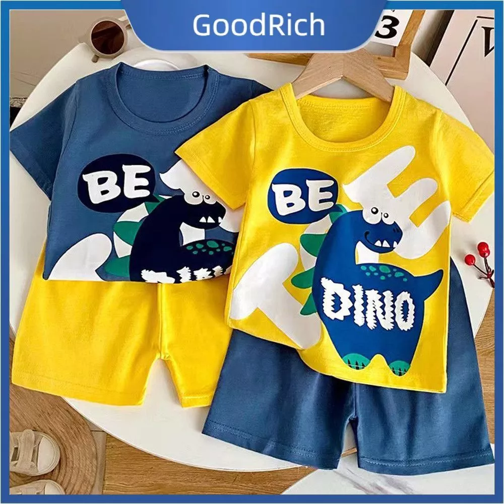 【สินค้าพร้อมส่ง】 ชุดเสื้อผ้าเด็กผู้ชายและเด็กผู้หญิง ทำจากผ้าฝ้าย แฟชั่นฤดูร้อน เสื้อยืดแขนสั้นและกางเกงขาสั้น 【GoodRich】