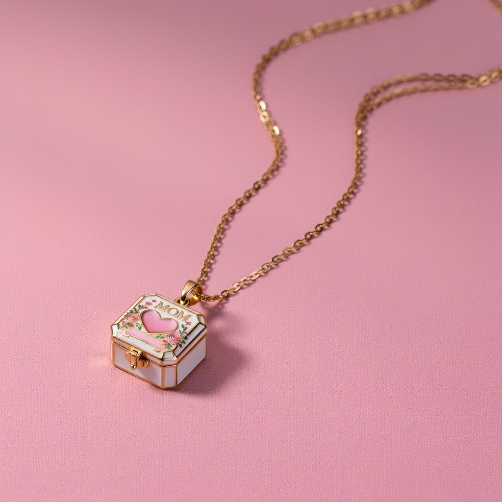 Openable MOM Square Locket จี้สร้อยคอผู้หญิงของขวัญปีใหม่ 6RLA