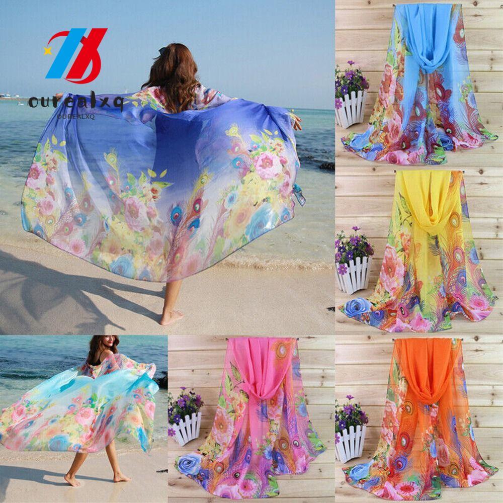 OUREAPH Beach Shawl Head Wrap อุปกรณ์เสริมเสื้อผ้า Summer Beach Sarong Scarf