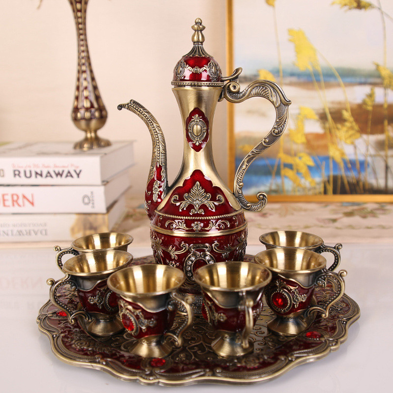 Wine set, metal European-style luxury, antique-style small rose wine set, holiday decoration, weddin