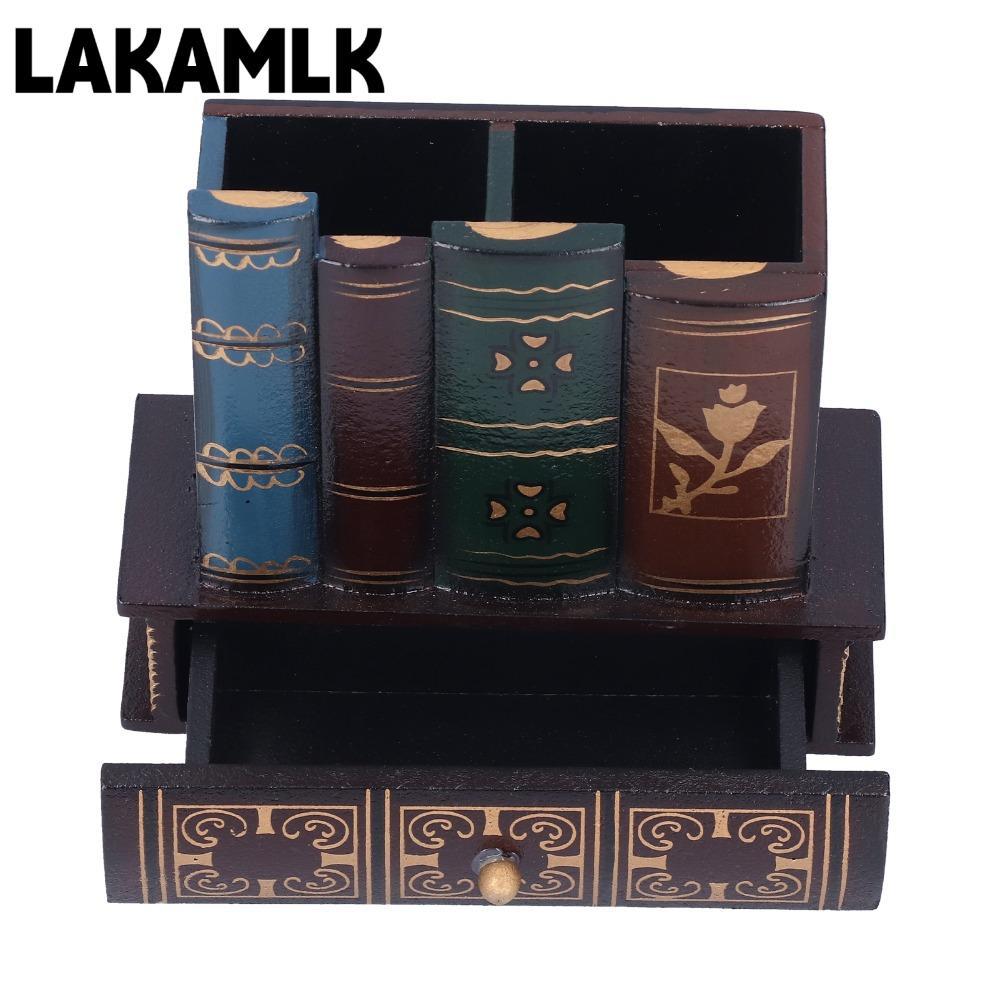 LAKAMLK Retro Pencil Holder, MDF 5.91 X 5.31 X 2.56in Desktop Stationery Organizer,โต๊ะเรียบร้อยหนัง