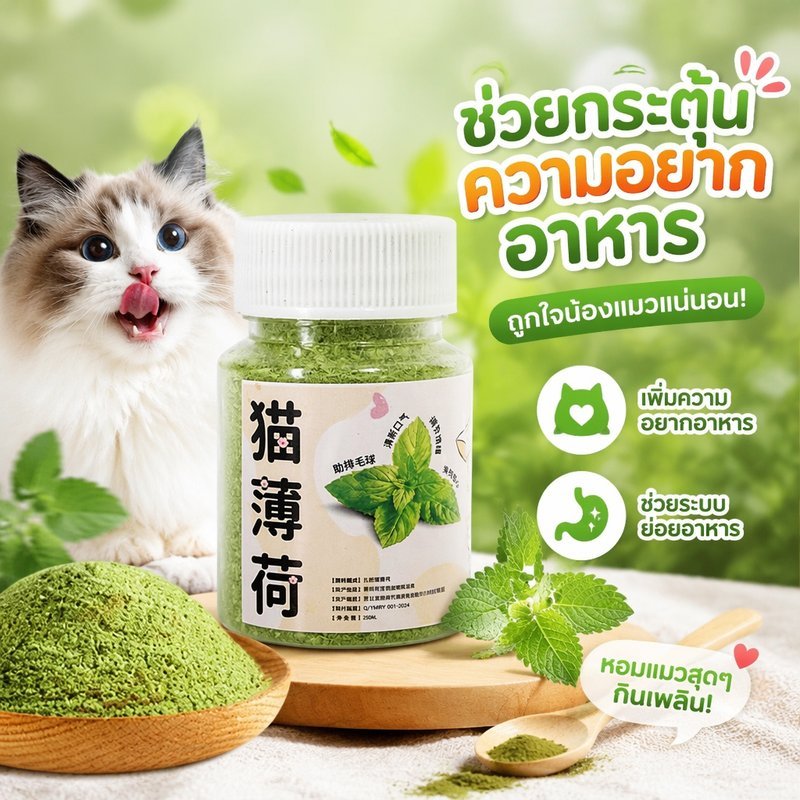 กัญชาแมว แคทนิปผง บดละเอียด กลิ่นหอม กระตุ้นความอยากอาหาร โรยอาหาร ของเล่น ที่ลับเล็บ