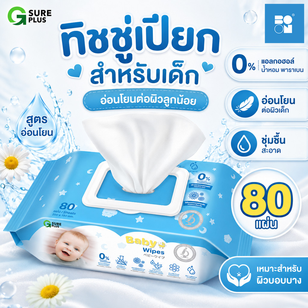 ทิชชู่เปียก Baby Wipes 40/80 แผ่น เนื้อนุ่ม ชุ่มชื้น อ่อนโยนต่อผิว สำหรับเช็ดทำความสะอาดเด็กและใช้ในชีวิตประจำวัน