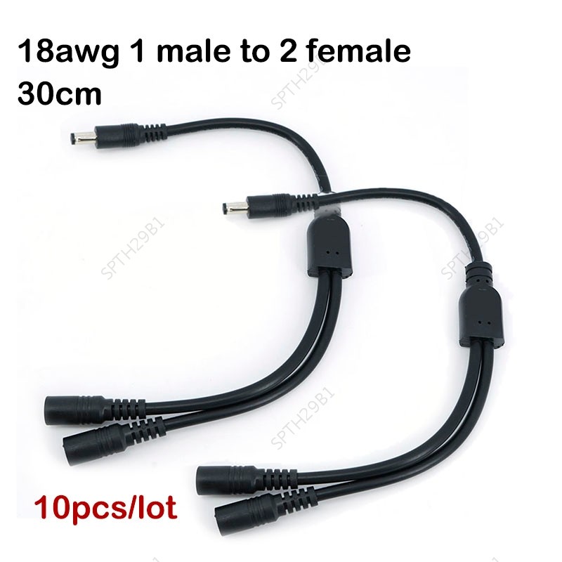 10pcs 18awg 7A 30 ซม.DC 12V 24V 1 ชาย 2 หญิง 2 Way Splitter Connector DC Power Supply อะแดปเตอร์สายต