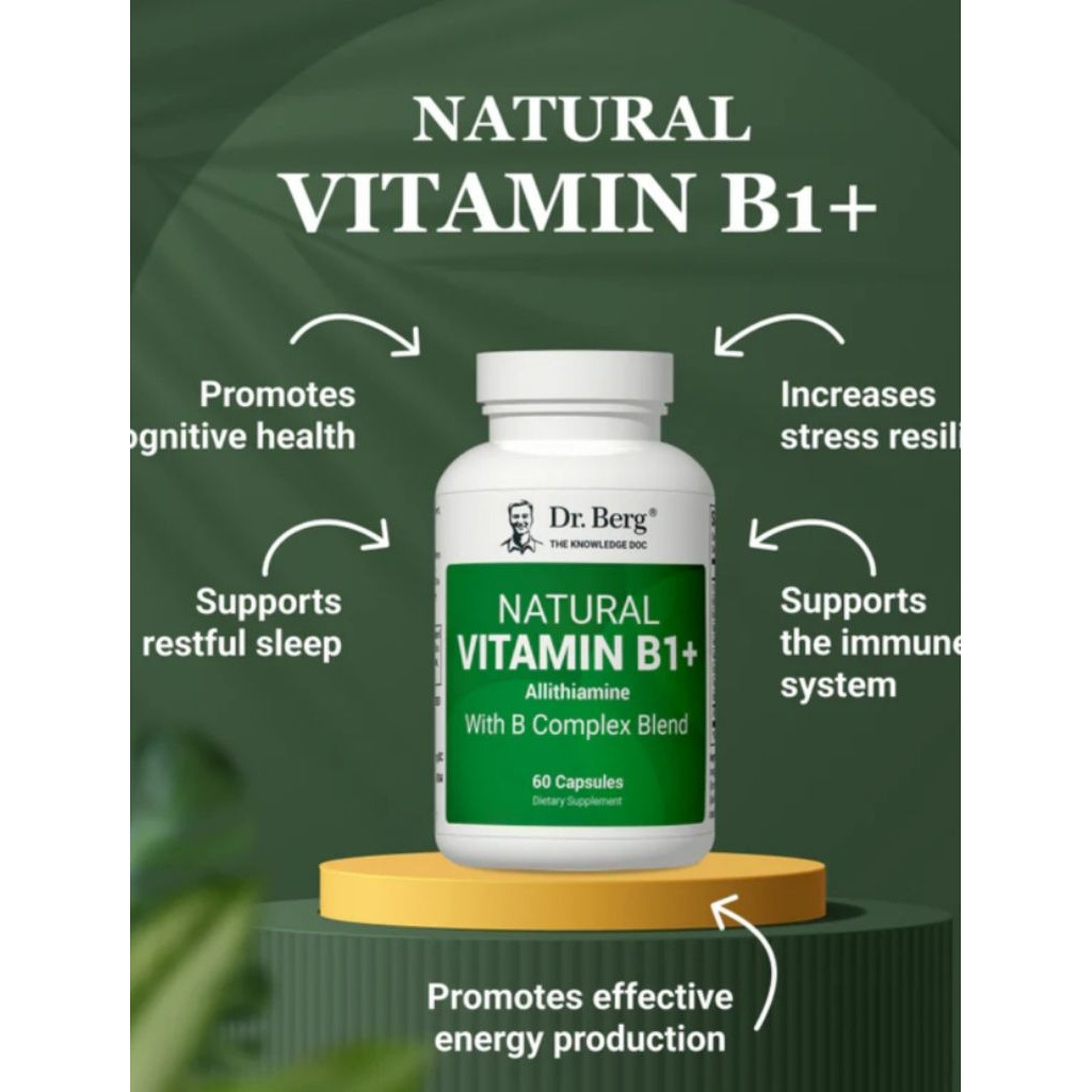 马来Dr. Berg Allithine B1 Complex Capsules 60 Count Natural Vitamin B1+ Multi B Vitamin Blend Gentle O