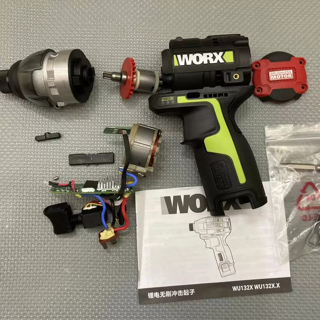 WORX WORX WU132X สว่านไฟฟ้าแบบไม่มีแปรงสวิตช์ Chuck Controller มอเตอร์แบตเตอรี่ Charger อุปกรณ์เสริม