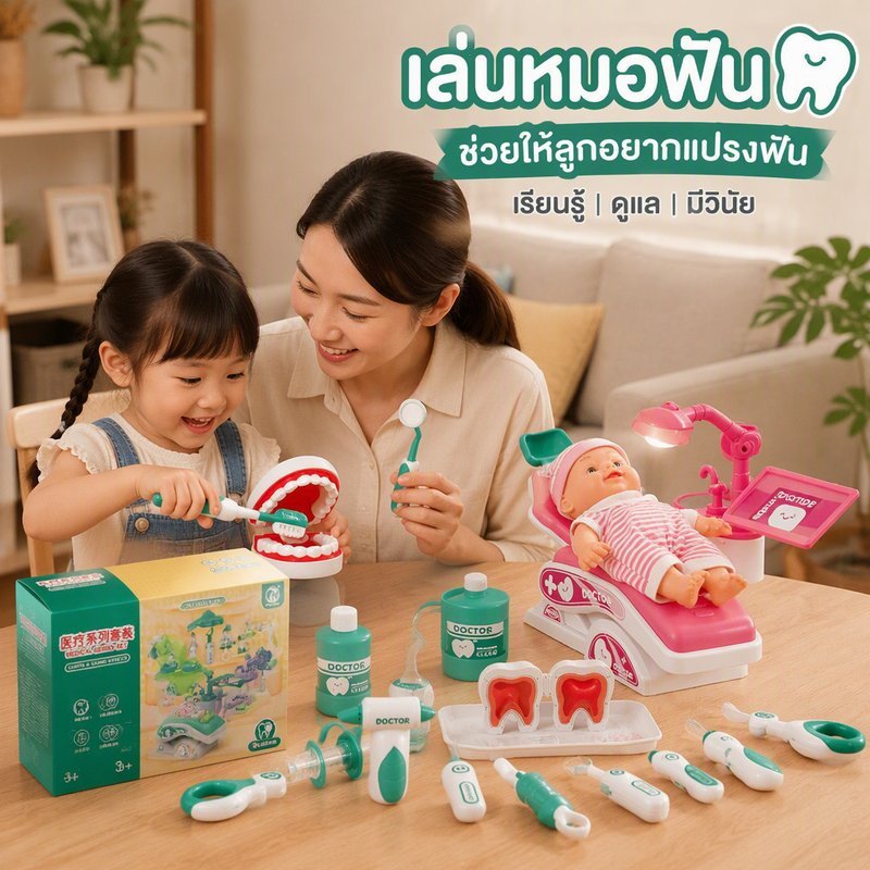 ของเล่นหมอฟัน ชุดทันตแพทย์เด็ก ของเล่นบทบาทสมมติ แปรง ถอน อุด ฟัน จำลอง เหมือนจริง ปลอดภัย 3 ขวบ