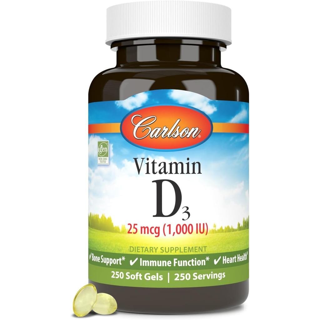 Carlson D3 1000 IU (25 mcg) B Health Muscle Health Cholecalciferol D s D3 Soft Gels 250 ซอฟท์เจล