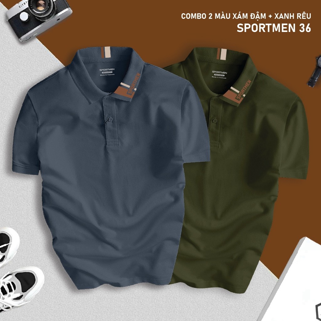 Combo 2 SPORTMEN 36 เสื้อโปโล 4-Way จระเข้ผ้า Regular-fit Unisex Active Men Cool Menswear พร้อมคอปกแ